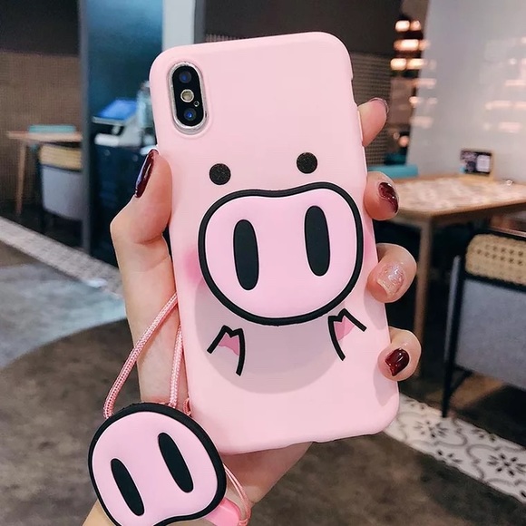 Cute piggy phone case with hold & rope - Picture 2 of 7